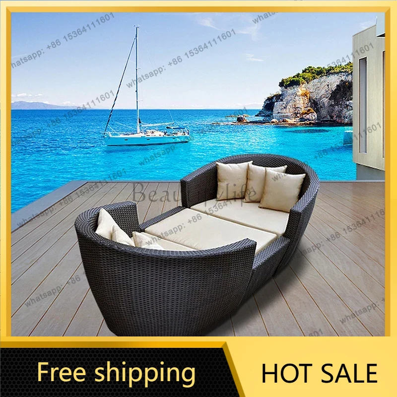 Outdoor Furniture Japanese Style - โซฟาสวนสไตล์ญี่ปุ่นเรียบง่ายสำหรับพักผ่อน โซฟาสวนทันสมัยคุณภาพสูง ดีไซน์เนอร์เฟอร์นิเจอร์กลางแจ้ง Divano H