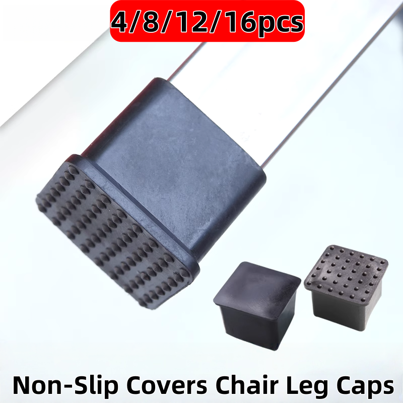 Outdoor Furniture Leg Protectors - 4-16Pcs Non-SLIP เก้าอี้ขา Caps ยางสแควร์ชั้นตารางเท้าถุงเท้าปลั๊กท่อเฟอร์นิเจอร์ Leveling