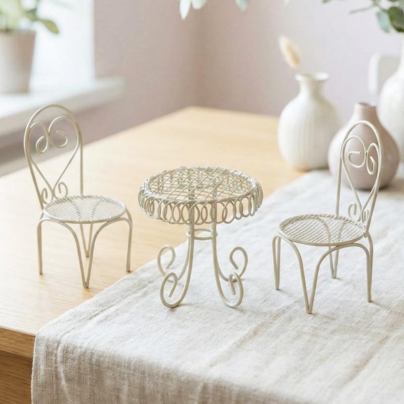 Outdoor Furniture Table - 1/3 ชิ้น ของตกแต่งสวนบ้านตุ๊กตา อุปกรณ์ประกอบฉาก โต๊ะ เก้าอี้จิ๋ว