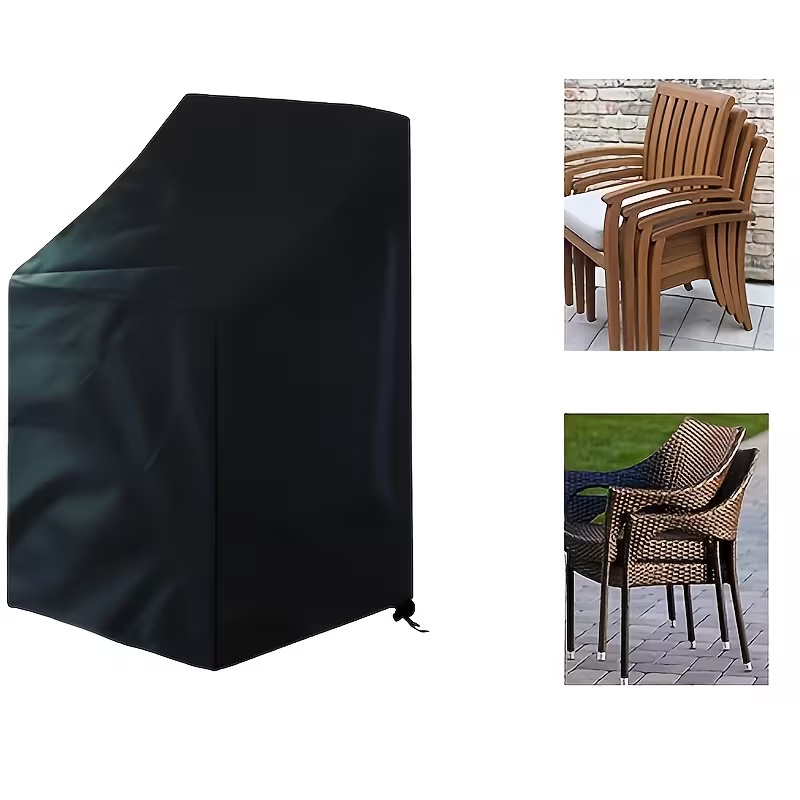 Outdoor Furniture Heavy - ผ้าคลุมเก้าอี้กลางแจ้งแบบซ้อนได้ 1 ชิ้น, เหมาะสำหรับเก้าอี้โลหะ/พลาสติก/เก้าอี้แบบมีพนักพิง, เฟอร์นิเจอร์ลานบ้านพร้อมเชือกปรับได้