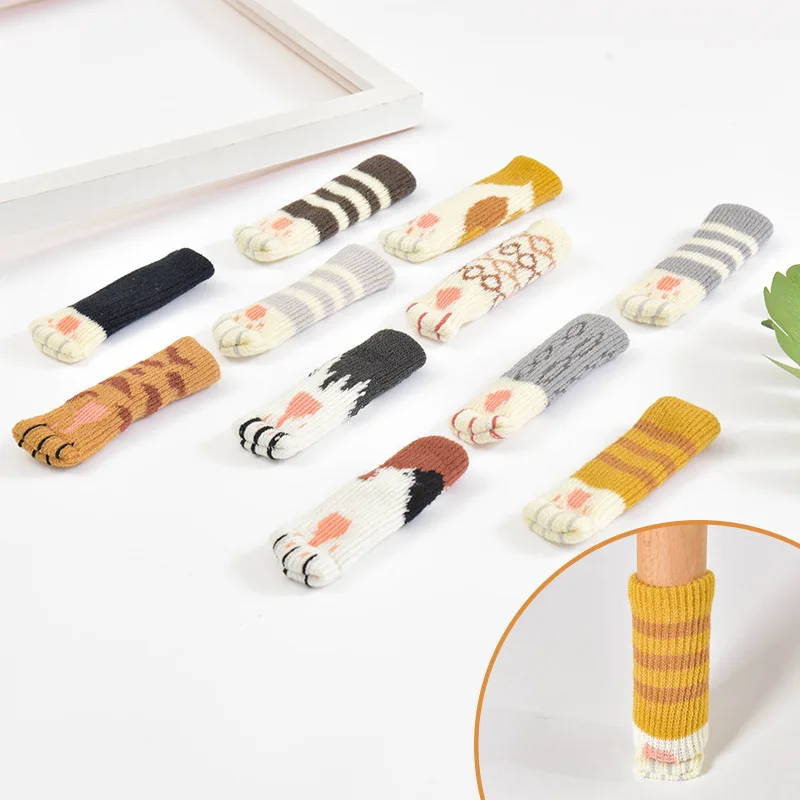 Outdoor Furniture Leg Protectors - 4 ชิ้นลื่นสวมใส่น่ารัก Cat Paw โต๊ะเก้าอี้เท้าขาถัก Protector