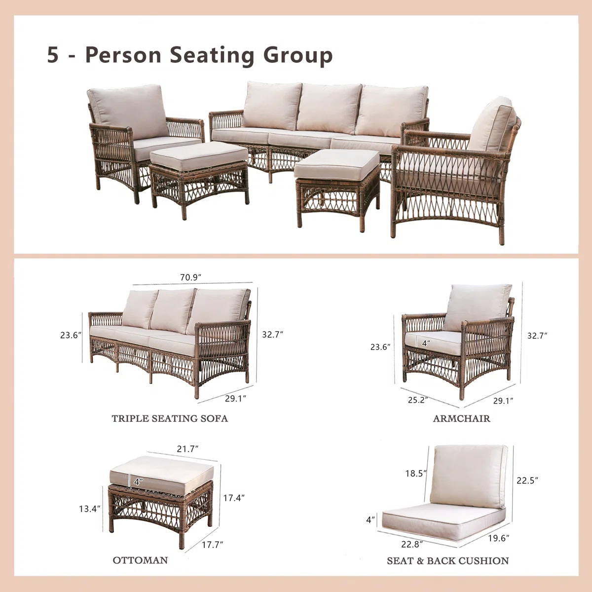 ชุดเฟอร์นิเจอร์หวาย PE ทนทาน 5 - Outdoor Furniture Easy To Clean บทวิจารณ์และราคา